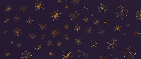 Stunning golden snowflakes sparkle against a deep purple backdrop. Perfect for holiday designs, winter themes, a