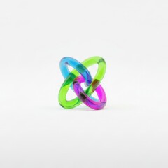 Fototapeta premium A 3D rendering of a complex knot made of translucent, colorful tubes in blue, green, and purple.
