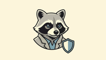 Vintage Raccoon Cyber Security Mascot Simple Retro Technology Character