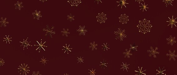 Christmas snowflakes in a gold color on a burgundy background, great for winter holiday seasonal designs and cel
