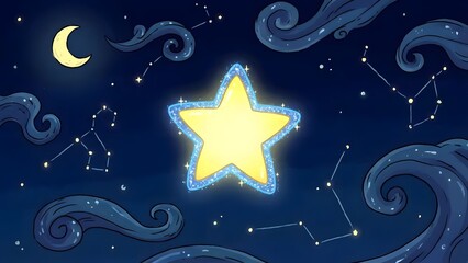 Bright Star Shining in Night Sky with Constellations.