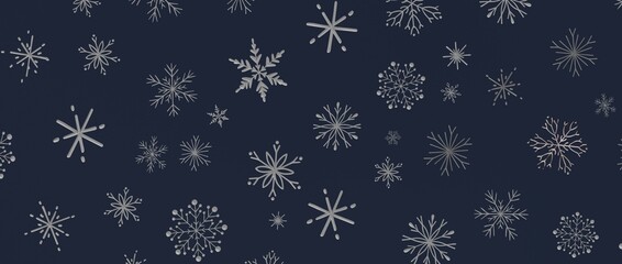 Stylish seamless pattern with silver snowflakes on a dark blue backdrop. Perfect for Christmas, winter designs,