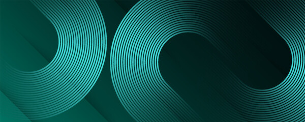 Modern abstract dark green technology business background with circle shape for banner and wallpaper. High contrast dark green glossy stripes. Abstract tech graphic banner design. Vector corporate