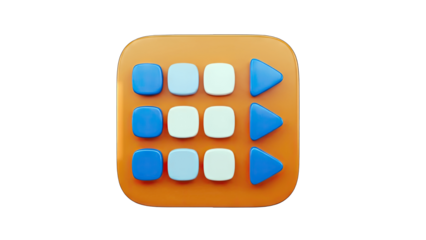 3D App Icon with Play Buttons and Menu - Isolated on White