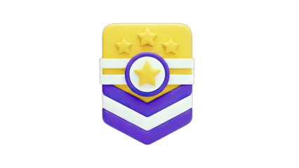 3D Badge with Stars and Chevron Symbol on White Background