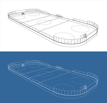 Diagonal High Angle Perspective of Ice Hockey Rink Wireframe Design
