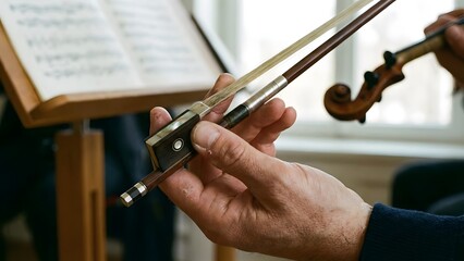 Close-up of Person Playing Violin in Practice Session.