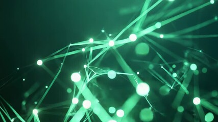 Green illuminated network of connecting lines and dots representing data communication, global technology, artificial intelligence, and digital connections moving through abstract cyber space - Powered by Adobe