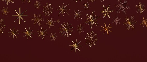 Stunning golden snowflakes against a rich burgundy background, perfect for holiday greetings, Christmas promotio © vegefox.com