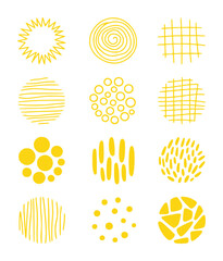 Collection of Yellow Abstract Geometric Shapes and Patterns on White Background