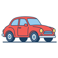 Classic Red Car in Flat Line Art Style