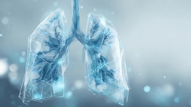Frozen Lungs: A futuristic illustration depicts translucent lungs, showcasing their intricate internal structure. The artwork captures the fragility and beauty of human anatomy. 