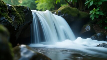 Video Small waterfall flowing over rocks in a forest