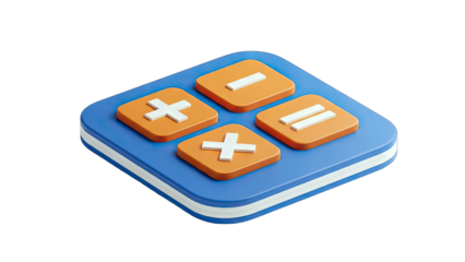 3D Calculator with Math Symbols on White Background