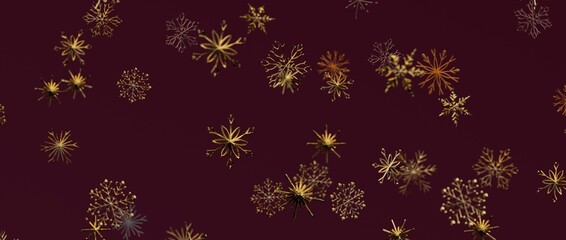 Abstract background featuring gold snowflakes on a deep red backdrop. Perfect for Christmas, New Year's, and fes