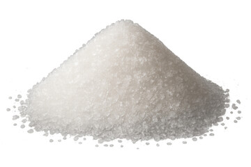 Granulated white sugar or salt pile forming a heap, common food ingredient and flavoring for cooking with transparent background