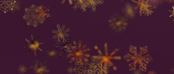 Elegant abstract design featuring delicate gold snowflakes against a deep purple backdrop. Perfect for seasonal
