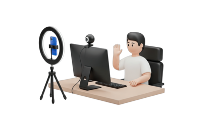 3D Cartoon Man Waving During Video Call