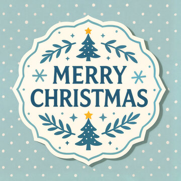 Vintage Merry Christmas Badge on Blue Polka Dot Background &ndash; Holiday Greeting Design
