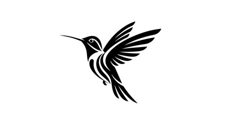 Fototapeta premium Stylized black and white hummingbird in flight, a minimalist graphic illustration with elegant lines.