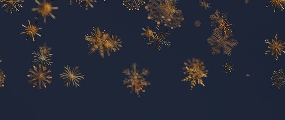 Elegant abstract golden snowflakes on dark blue background. Perfect for Christmas, New Year, winter holidays, an
