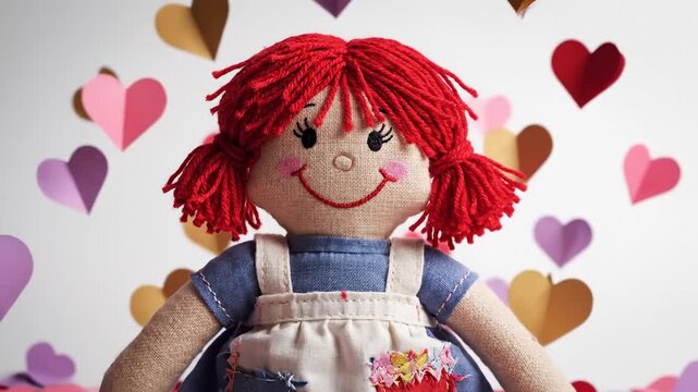 Rag Doll Posing With Colorful Hearts Background
