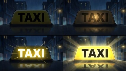 Brightly Lit Taxi Sign at Night Urban Scene.