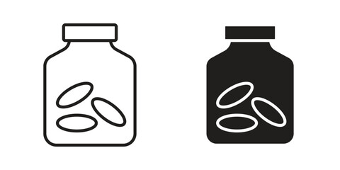 Cookies jar icons. Solid black silhouette and line art outline. Minimal design element,