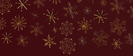 Elegant gold snowflakes pattern on a rich burgundy background, perfect for Christmas, winter holidays, and festi