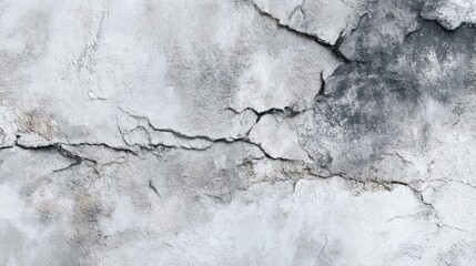 Obraz premium A large grey and white wall with cracks and holes. The wall is made of concrete and has a rough texture