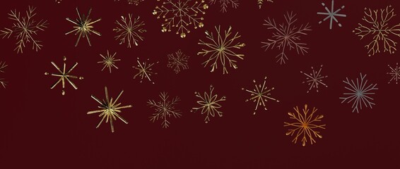 Abstract Christmas background featuring shimmering golden snowflakes on a deep red backdrop perfect for the wi