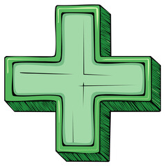 Obraz premium Green plus sign with shadow effect and hand drawn lines a symbol of addition or healthcare