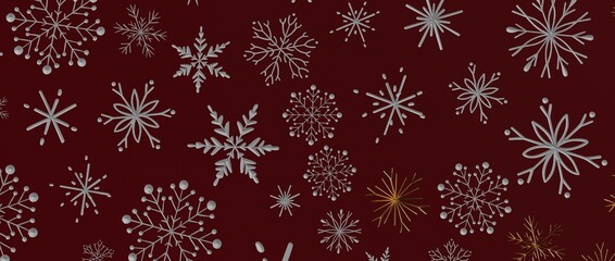 Festive snowflake design on burgundy background. Ideal for Christmas cards, winter themes, holiday decorations