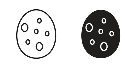 Dinosaur egg icons. Solid black silhouette and line art outline. Minimal design element,
