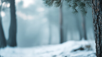 A tree with snow on it and a blurry background with copyspace