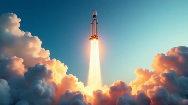 Video A space shuttle lifts off from its launchpad and soars into the sky