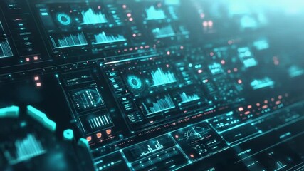 Holographic interface displaying digital data analysis and technology - Powered by Adobe