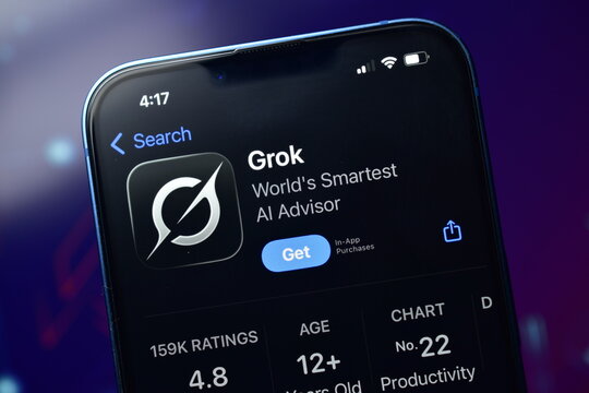 New Delhi, India 11 December :- Grok AI Advisor App Store Page (Dark Mode)