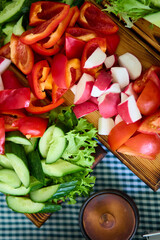 Chopped Vegetables on Wooden Board, Top View