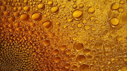 Close-up view of bubbles in liquid under light showing various sizes and reflections in a warm color setting during daytime
