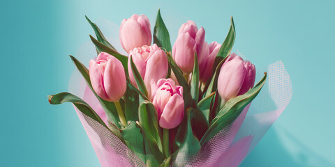 Bouquet of pink tulip flowers, valentines or mother's day
