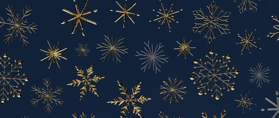 Luxurious holiday background with golden snowflakes on a deep blue backdrop, perfect for festive designs, Chri