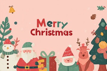merry christmas santa claus sleigh illustration with snowman