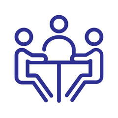 Three People At A Table Icon Representing Group Discussion, Collaboration, And Teamwork In A Meeting