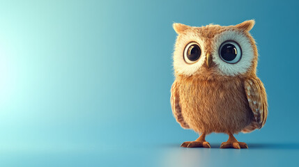 Obraz premium cute fluffy owl with big eyes on blue background