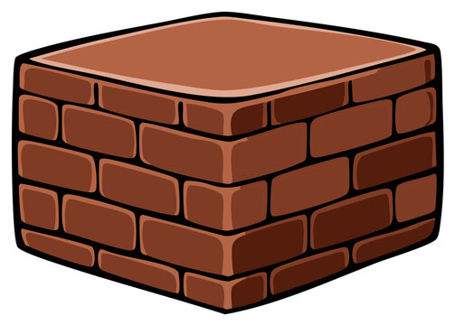 Isometric view of a brick cube with brown bricks and black outlines, vector illustration