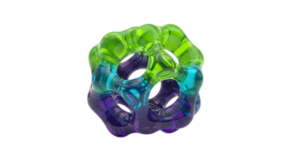 Iridescent Amorphous Shape with Swirling Green Blue and Purple Hues on Transparent Background Abstract Digital Art