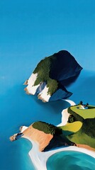 Tropical islands sailboats illustration