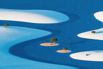 Tropical islands sailboats illustration