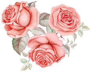 Watercolor bouquet of peach roses